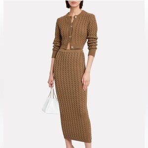 NWT Ronny Kobo SET Cableknit Crystal Button Cardigan & Skirt Medium $740 Retail